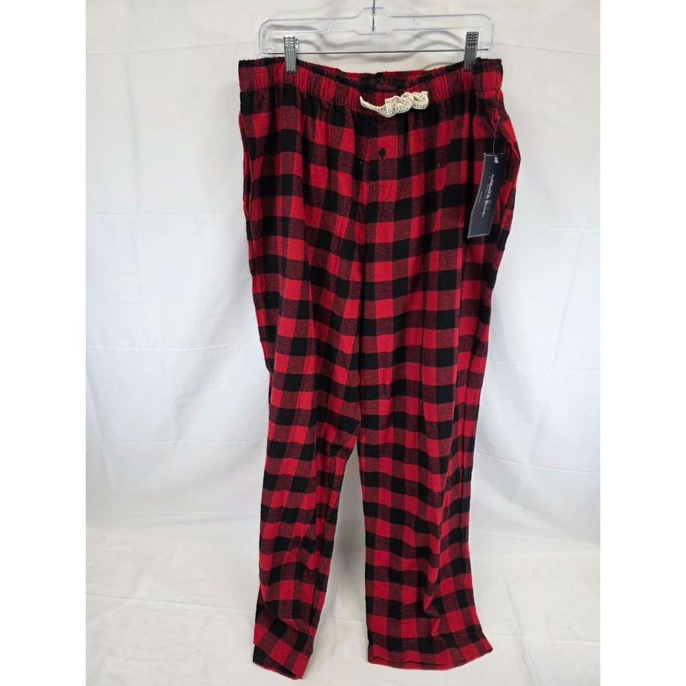 Ashford & Brooks Mens Buffalo Plaid Pajama Pants Red Black Flannel XL New